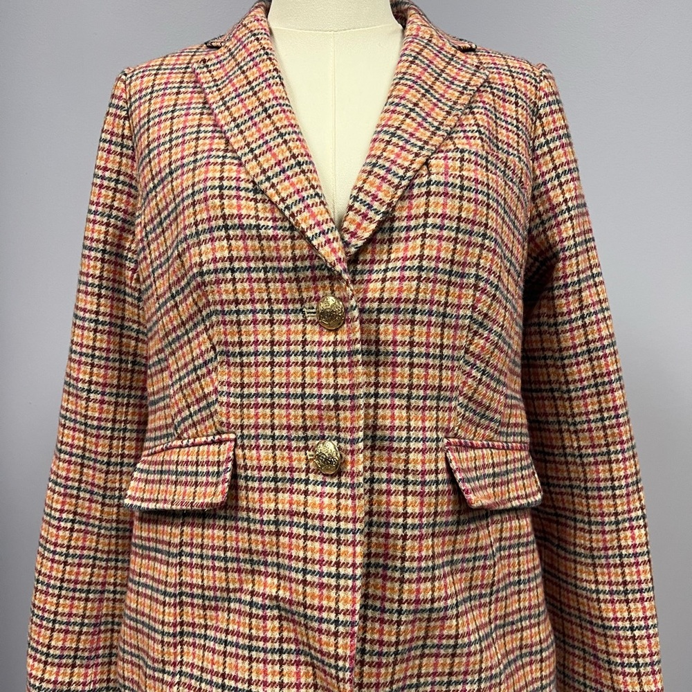 Talbots Vibrant Checkered Blazer with Gold Accents